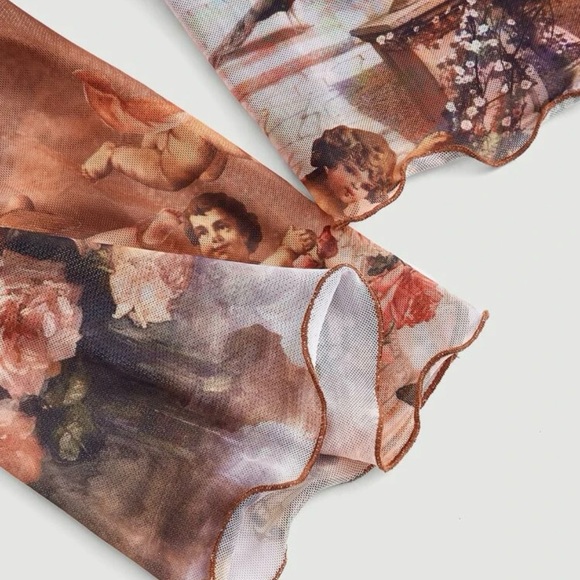 Y2K Fairy Core Cottage Core Cherub Long Sleeve Off the Shoulder Cropped Top - Picture 4 of 6